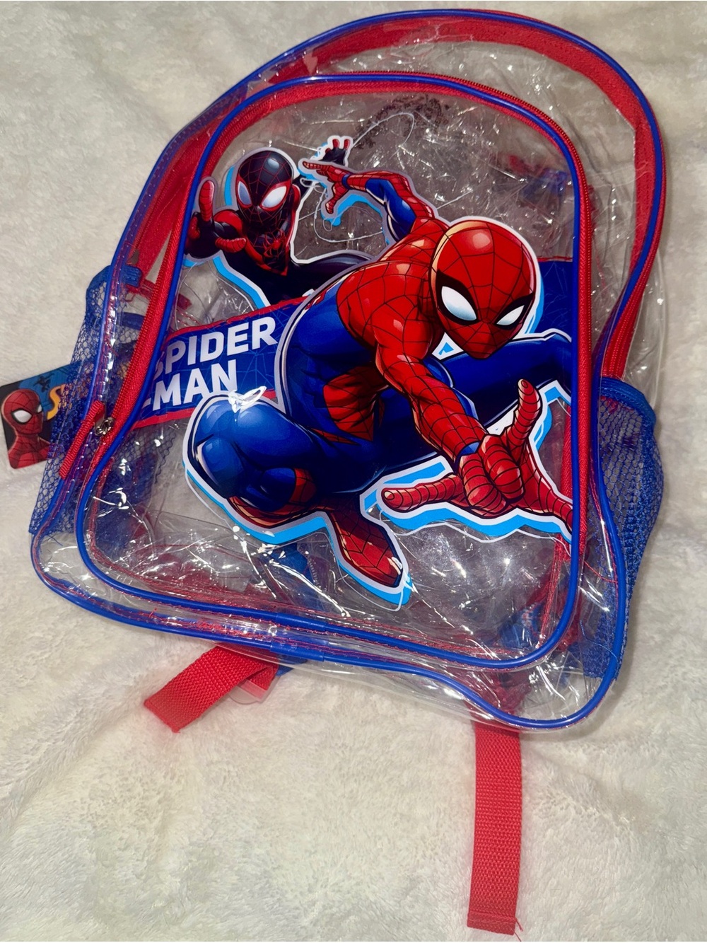 Marvel Spider-Man Clear Kids Backpack - Red & Blue